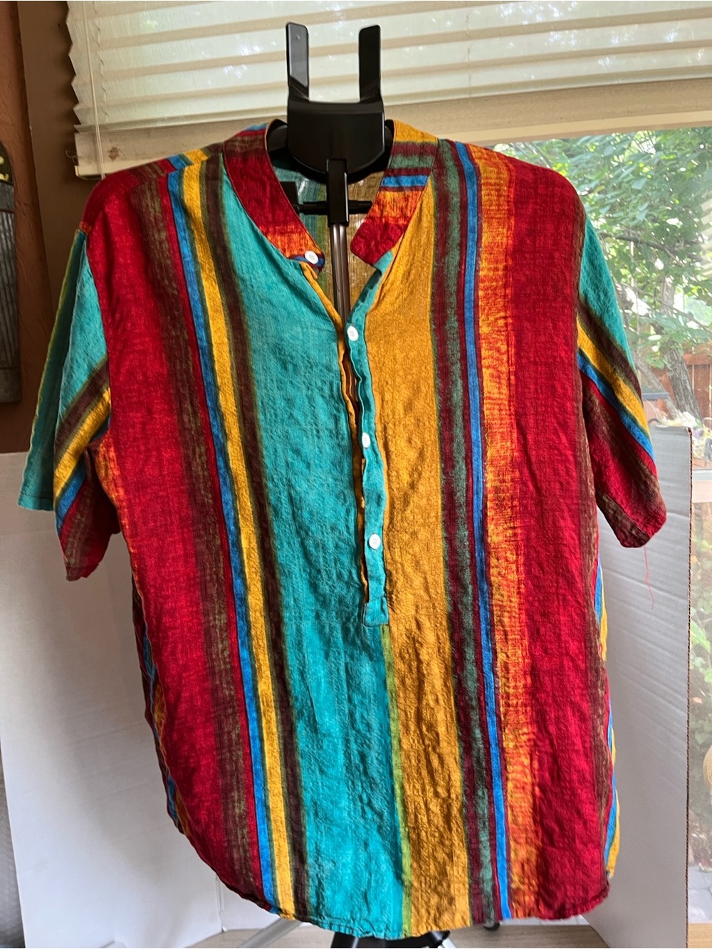 Men's Turquoise Casual Button-Down Shirt with Contrast Trim